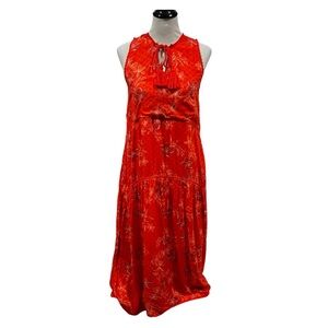 Sundance Orange Floral Tiered Keyhole Tassel Maxi Dress Size XS
